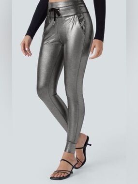Halara SoftlyZero High Waisted Silver Foil print Joggers Drawstring Women M New